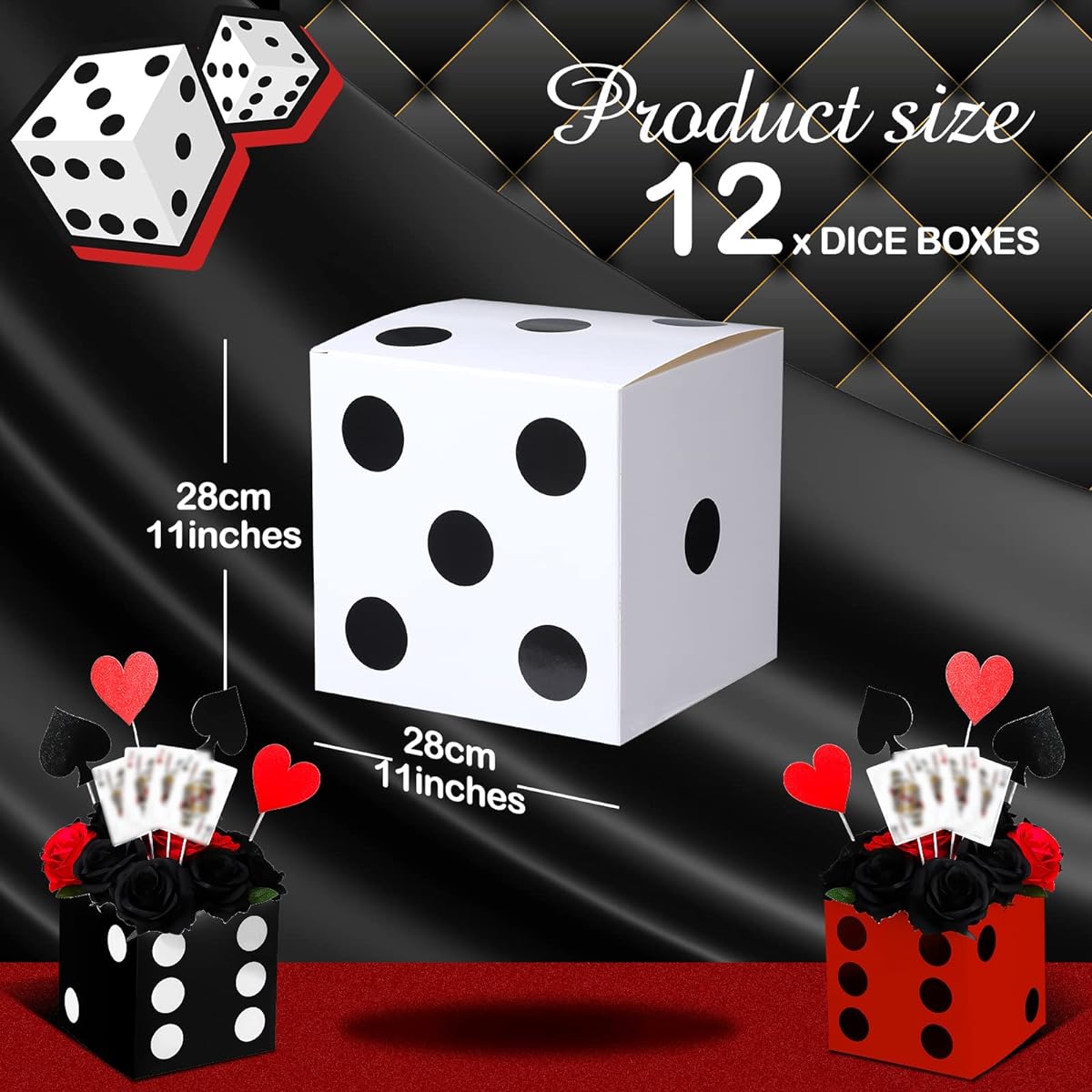 Ctosree 12 Pieces 11 Inch Dice Box Casino Night Birthday Party Decorations Las Vegas Party Theme Party Supplies 3D Block Centerpiece Box Stacking Red Black White (Black, White, Red)