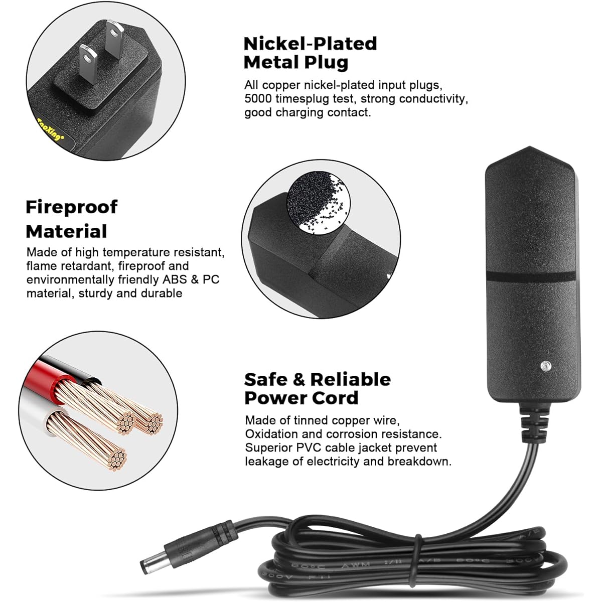 LeTaoXing AC DC 12V 800mA Power Security Camera AC/DC Power Adapter 12V 0.8A 5.5mm x 2.1mm 9.6 Watt 12 Volt