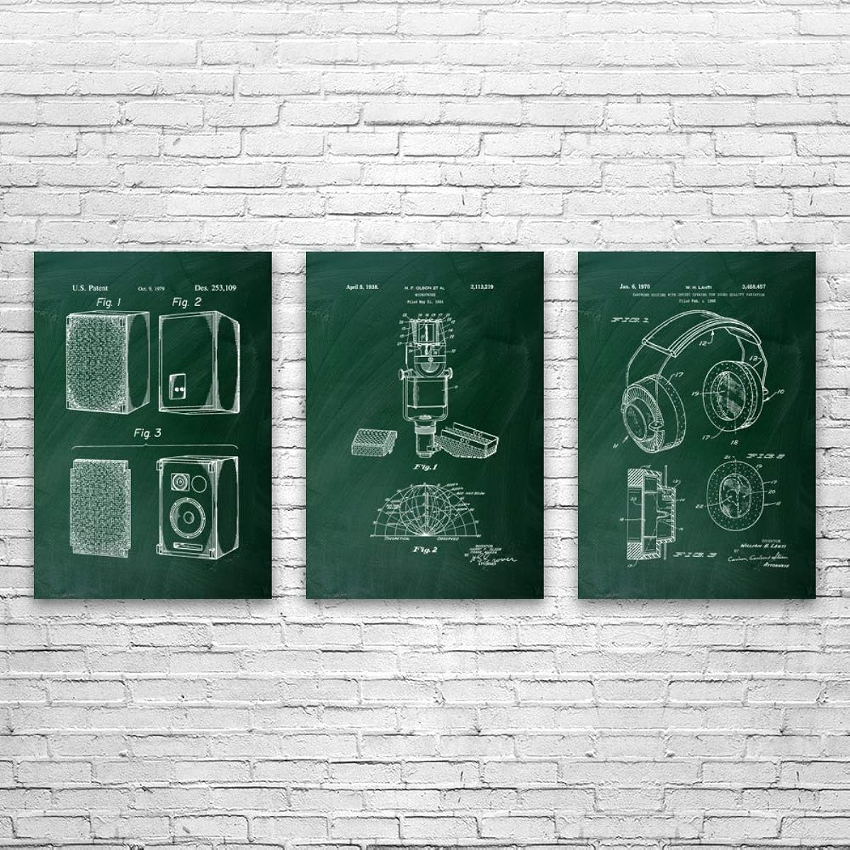 Set of 3 Music Recording Studio Posters (13x19), DJ Gifts, Recording Studio Art, Audio Tech Gifts, Speaker Art Prints, Stereo Art Dark Concrete
