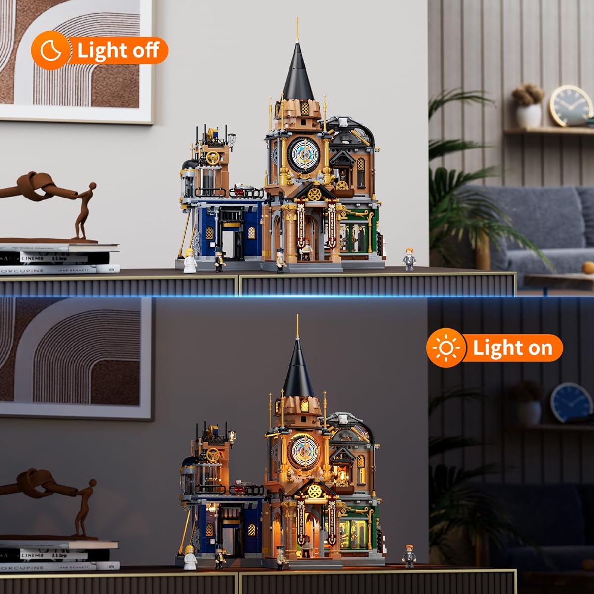FUNWHOLE Steampunk LED Light Building Blocks Set - 2680 Piece Trading Center Construction Model for Adults and Teens