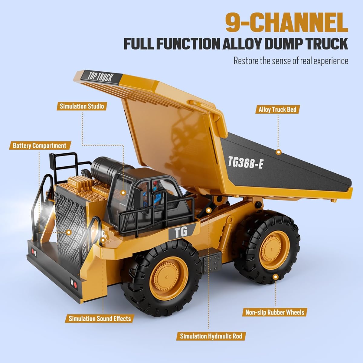 2FUN Remote Control Construction Dump Truck Toy - Construction Toy Vehicles Toys for Boys 3-5 4-7 8-12 Years Old Kids Christmas Birthday Gifts, BC1047-2
