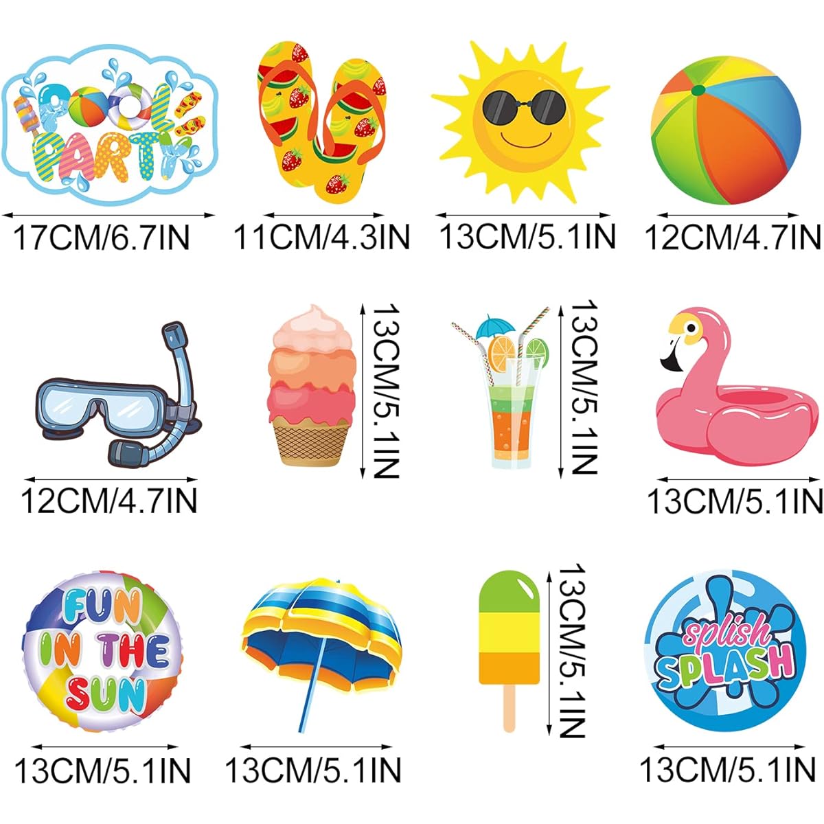 PTFNY 24 Pieces Summer Pool Party Centerpiece Sticks Fun Sun Beach Ball Flamingo Slippers Ice Cream Summer Birthday Party Table Toppers Summer Hawaiian Splash Splash Beach Pool Party Decorations Supplies