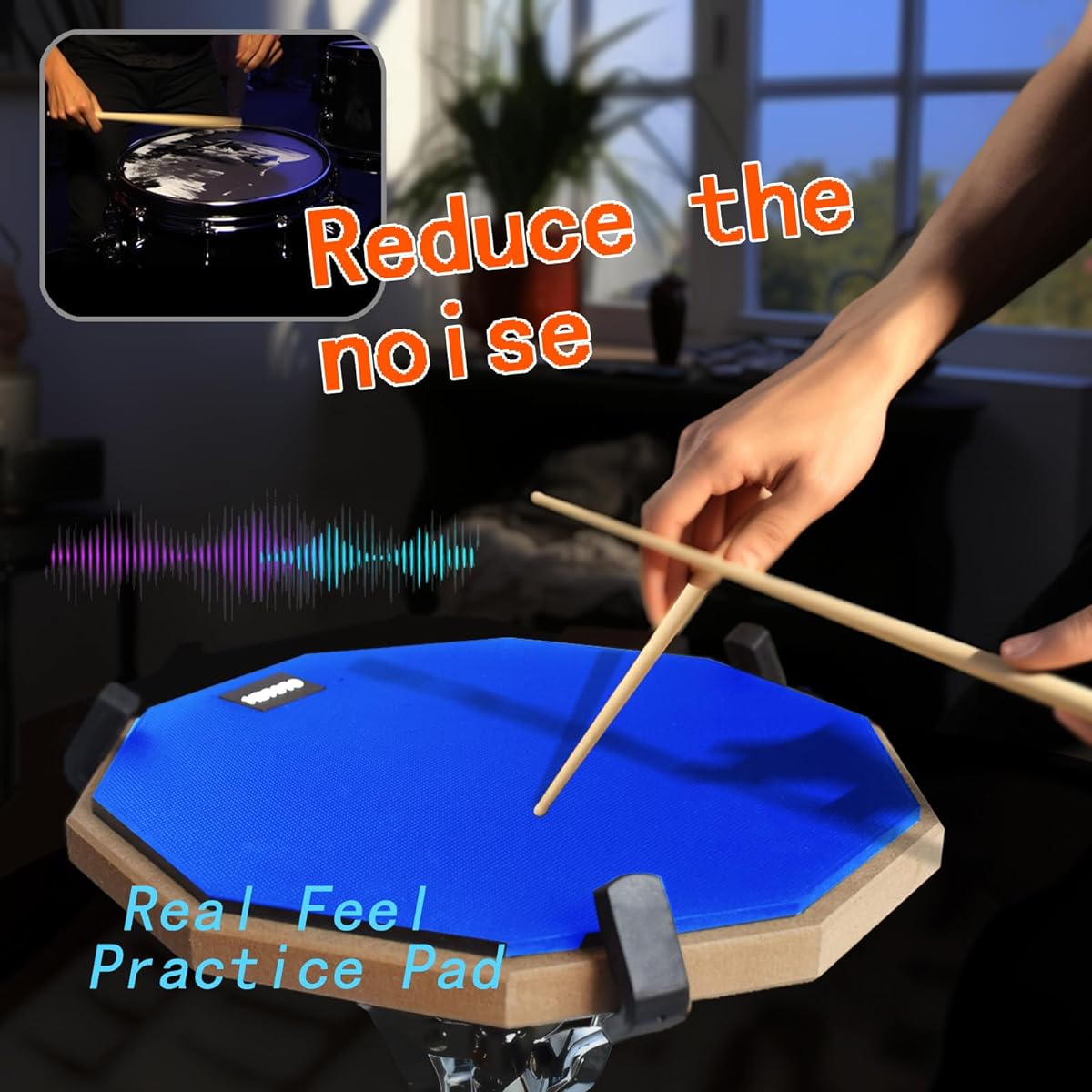 METOTO Snare Drum Practice Pad Kit with Stand, 12" Double-Sided Practice Drum Pad Set, Height Adjustable, 14.5-23"