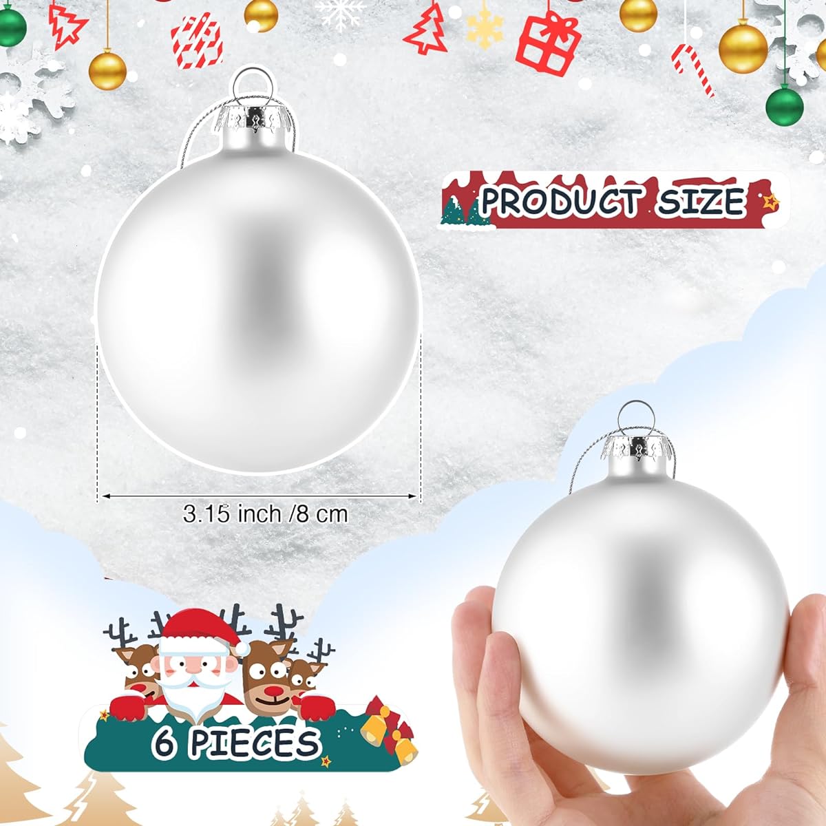 Syhood 6pcs Glass Christmas Tree Ornaments 3.15 Inch Christmas Ball Ornaments Hanging Christmas Baubles for Christmas Tree Holiday Decorations Wedding Party Gifts (White)