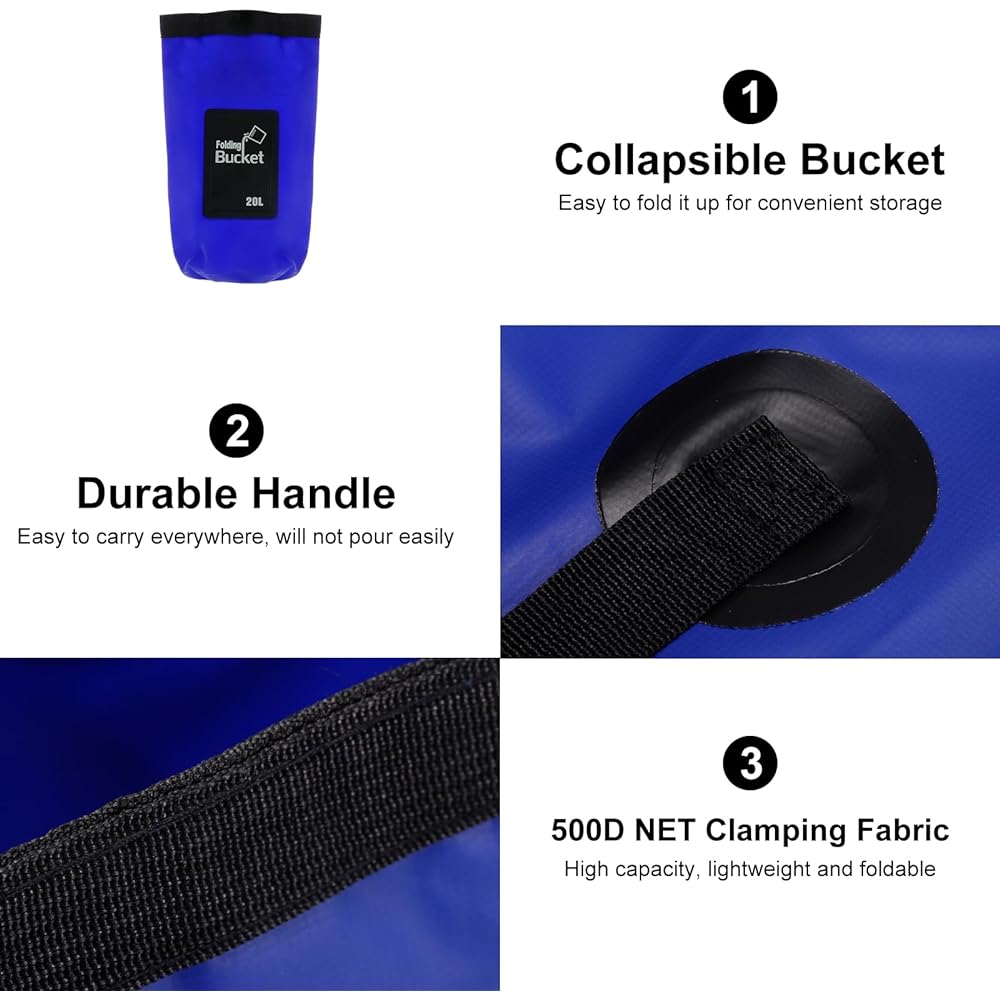 PATIKIL 5.3 Gallon 20L Collapsible Bucket 2 Pieces Travel Portable Water Storage Container Foldable Foot Washer for Travel Camping Fishing Gray Dark Blue