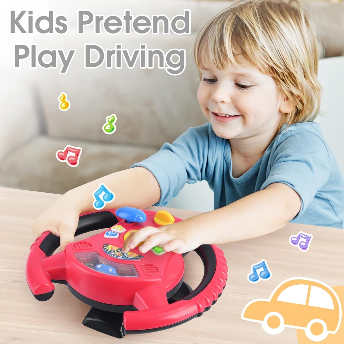 PLAY Steering Wheel Toy for Toddlers 1-3 Baby Car Seat Toy Interactive Pretend Driving Toy Kids Sensory Toy Activity Board Learning Educational Baby Musical Toy for 1 Year Old 2 Years Old and Up Boys Gift