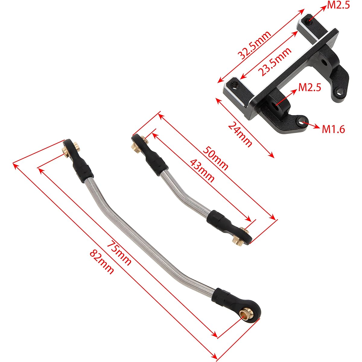 MEUS RACING Aluminum Lateral Servo Mount Refit Upgrade Parts Stainless Steel Steering Link Set for 1/18 RC Crawler Car TRX-4M TRX4M Bronco Defender Not for Stock Frame