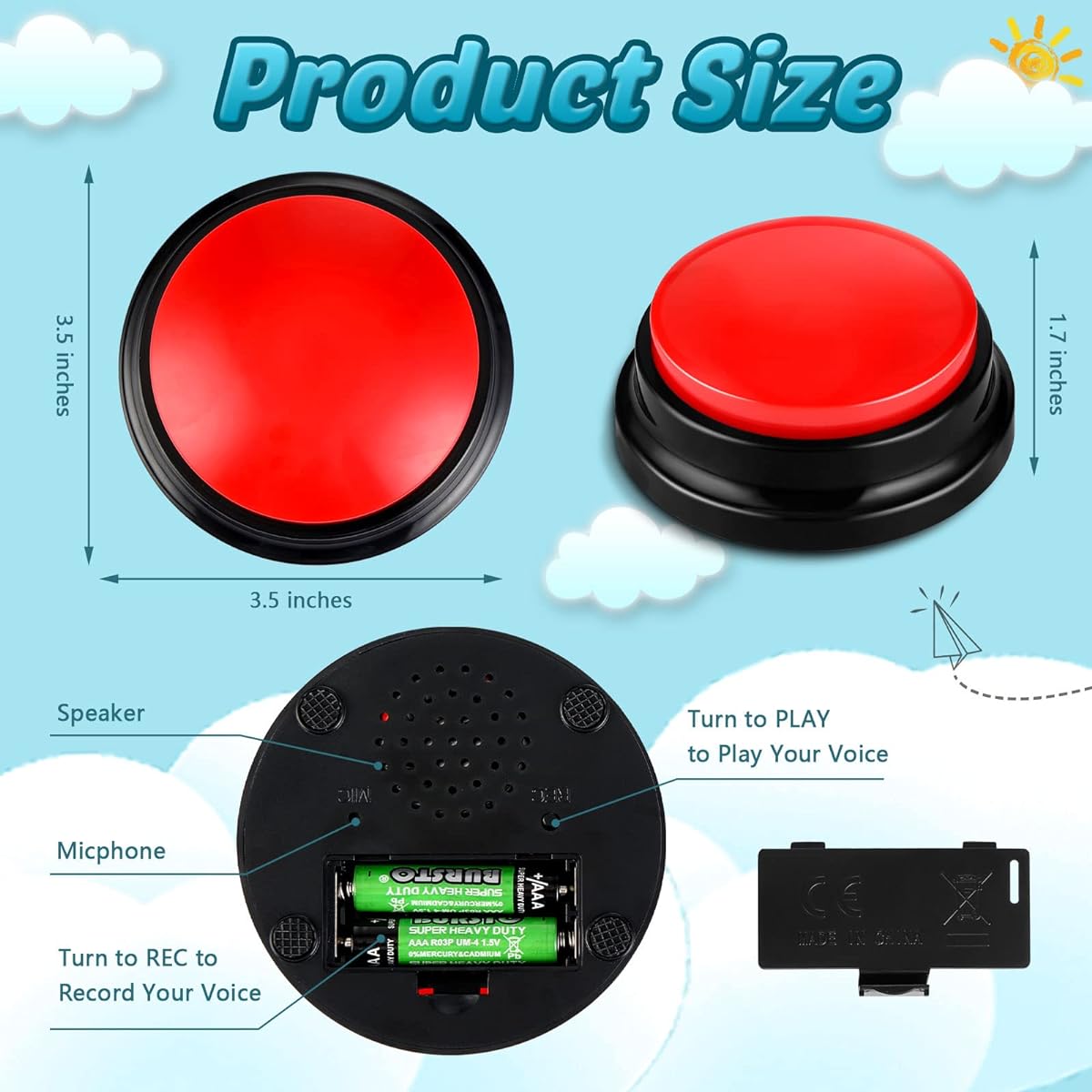 Jerify 12 Pack Recordable Answer Buzzer Learning Recording Sound and Light Buzzer Game Show Classroom Communication Button Family Game Study Office Trivia Night Red Blue