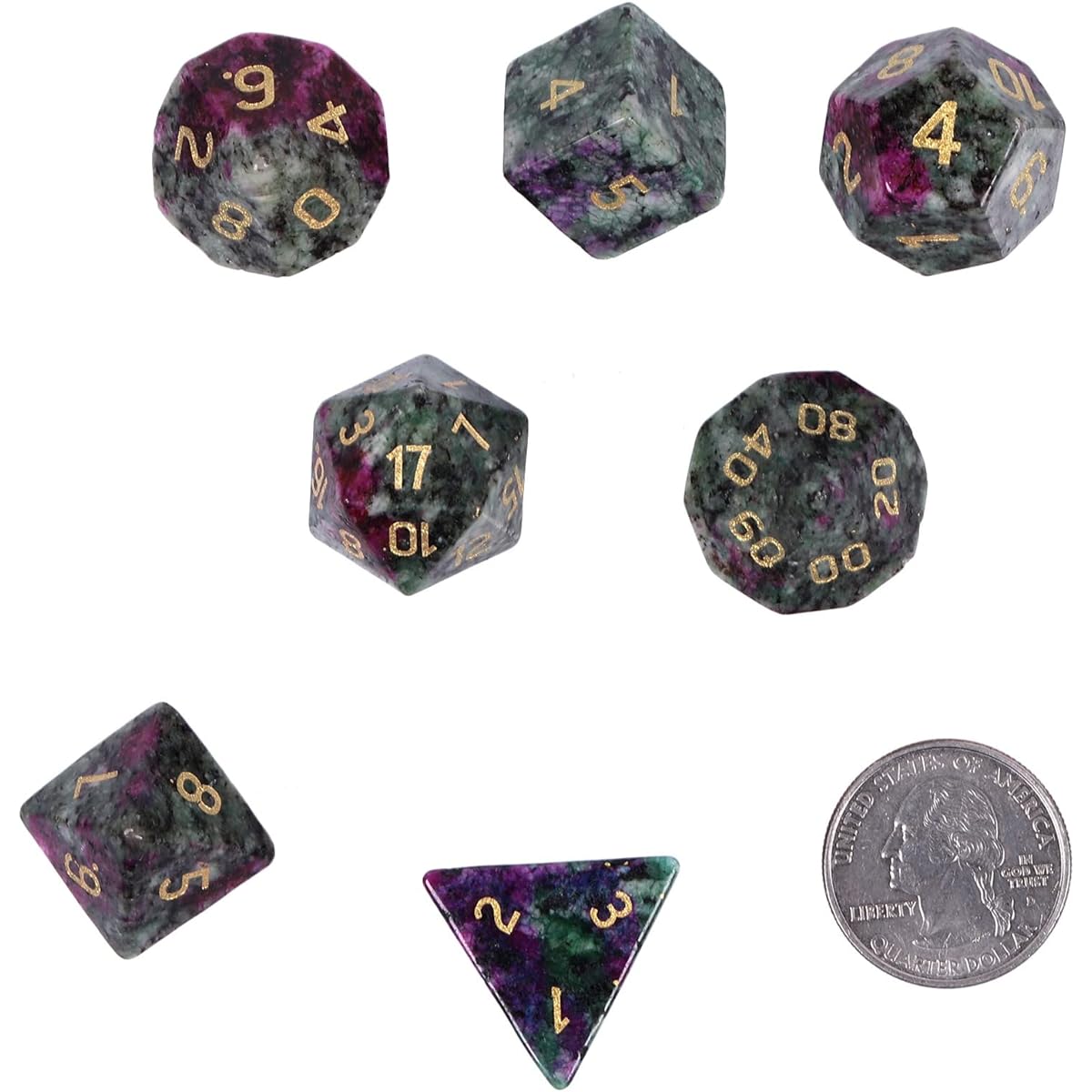 Nupuyai Fuchsite Crystal D&D Polyhedral Dice Set with Box for Dungeons & Dragons, Set of 7 Tabletop Gaming Dice for RPG MTG Roleplaying Collection