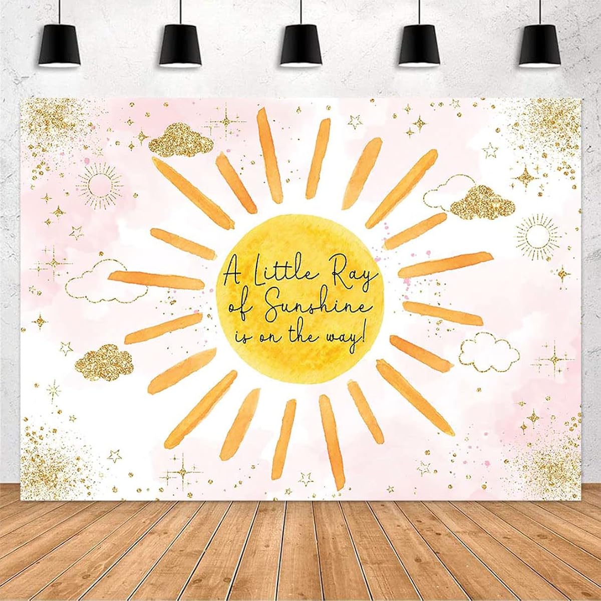 Avezano Sunhine Baby Shower Backdrop for Baby Girl A Little Ray of Sunshine is On The Way Photo Backdrop Glitter Cloud Baby Shower Party Decoration Banner Backdrop Supplies (Pink 8x6ft)
