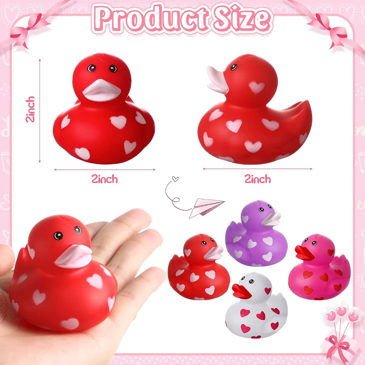 2" Valentine Rubber Ducks 12 24 48 Pack Valentine's Day Heart Ducks Tiny Little Rubber Ducks Pool Bathtub Toys Party Favors Decorations Classroom Giveaways Exchange Gifts (24 Pieces)