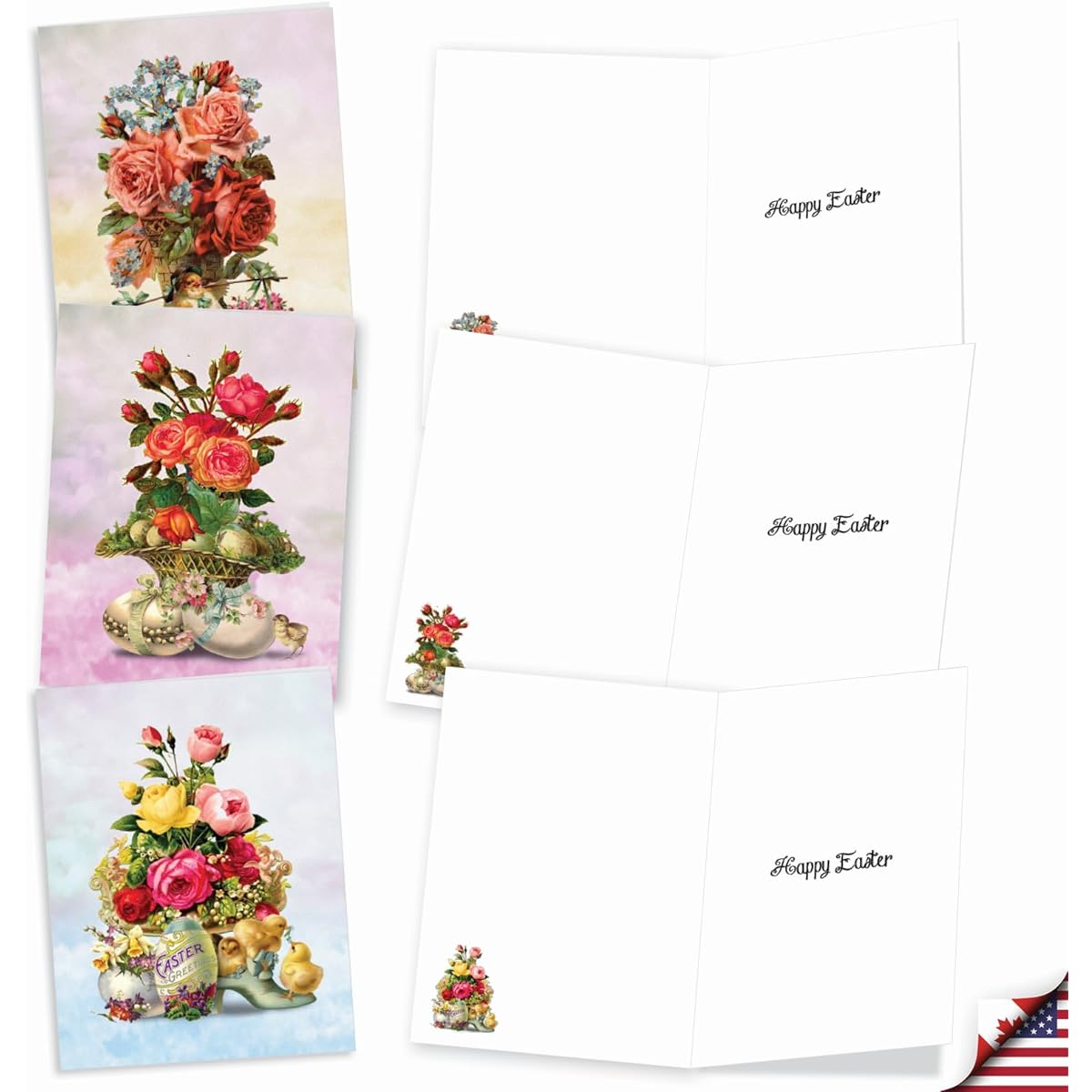 The Best Card Company 20 Easter Note Cards Bulk Box Set 4 x 5.12 Inches with Envelopes (10 Designs, 2 of Each) Vintage Spring Flowers AM10430EAG-B2x10