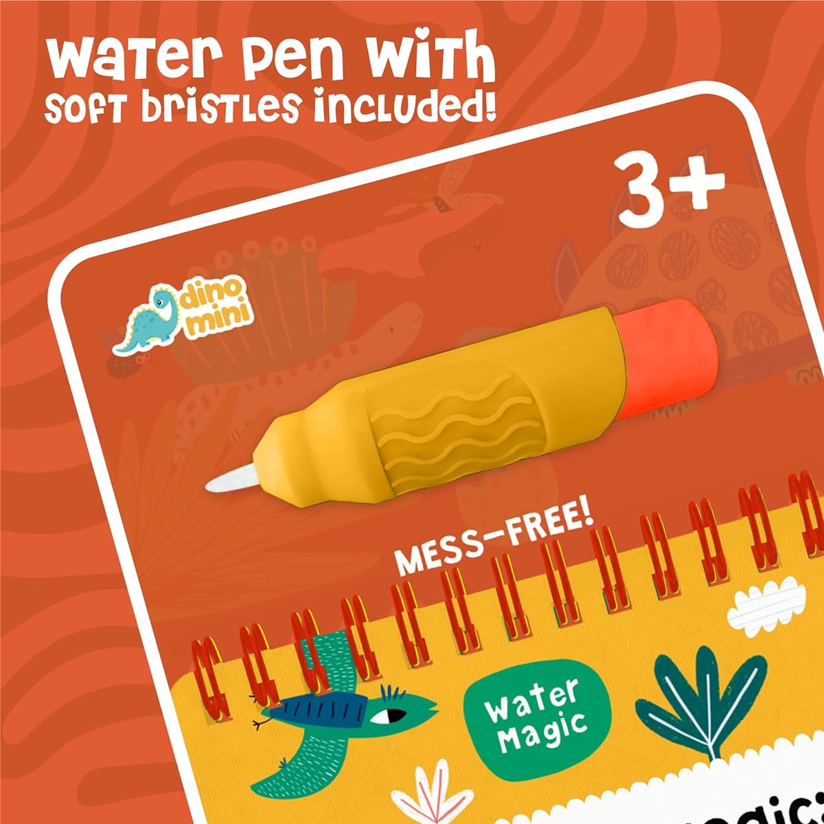 DINO MINI A Splash of Magic - Reusable Water Magic Activity Book - Paint with Water for Kids - No Mess - Water Pen Included (Dinosaur)