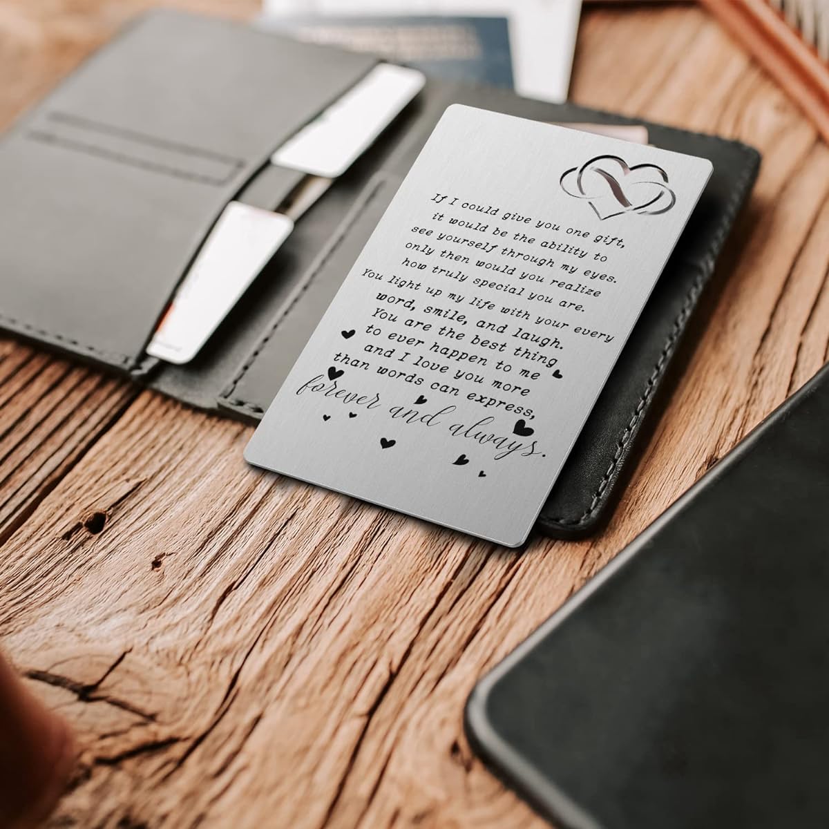 Romantic Gift Cards Gifts for Men Deployment Engraved Wallet Cards Boyfriend Gifts Husband/Groom Gifts Long Distance Gifts for Him (Silver) VCD28
