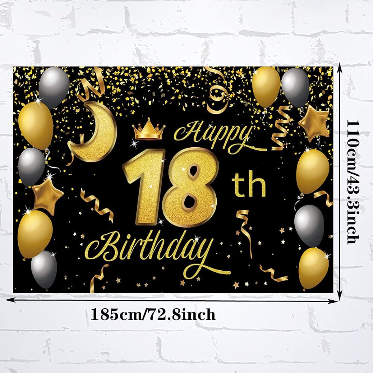 Sweet Happy 18th Birthday Backdrop Banner Poster 18th Birthday Party Decorations 18th Birthday Party Supplies 18th Photo Background for Girls Boys Women Men Black Gold 72.8 x 43.3 Inch