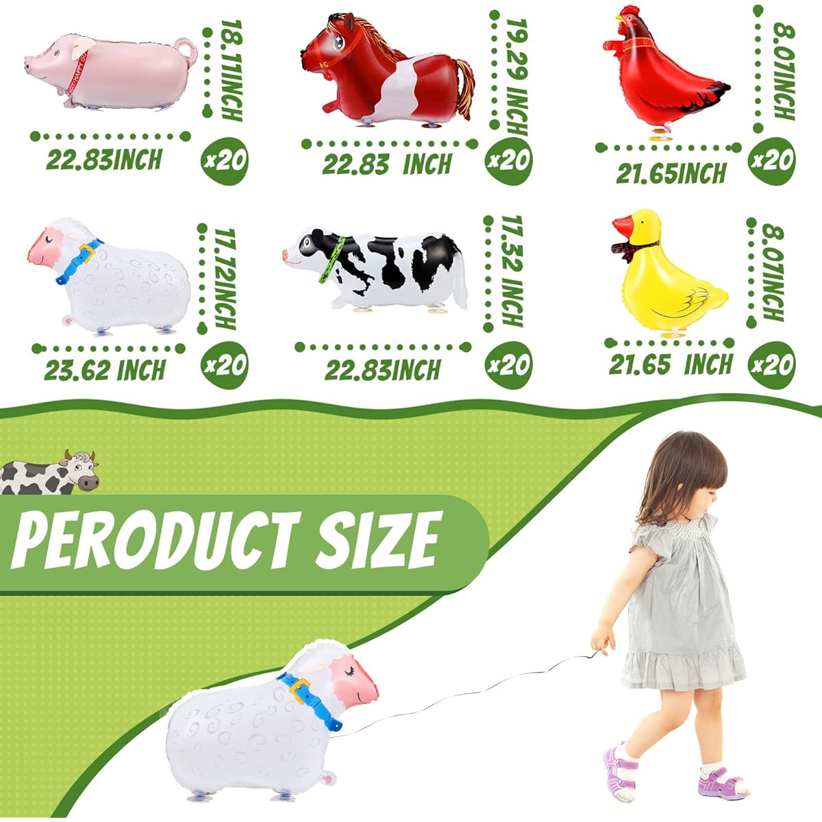 Farm Animal Balloons Walking on the Farm Farm Birthday Party Supplies Walking Balloons Animal Farm Kids BBQ Party Decorations Classroom Decor Horse Duck Rooster Cow Pig Sheep (120)
