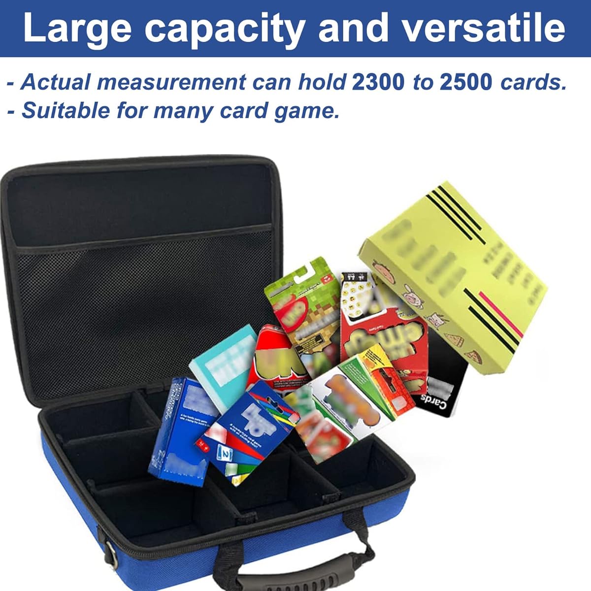 Extra Large Card Game Case for 2300-2500+ Cards, Perfect for C.A.H Game Cards and Other Card Game Expansions (Blue)