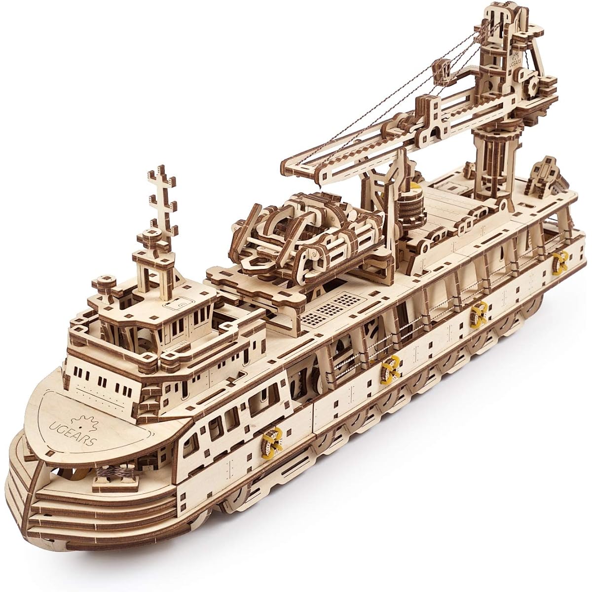 UGEARS Wooden Mechanical Construction - Research Ship 3D Puzzle Adult - Ship Model - Puzzle 3D Construction Kit - Ship Model Kits - 3D Wooden Mechanical DIY Kit