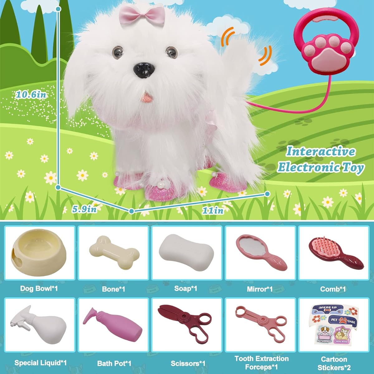 Jaydear Kids Toy Dog Walk and Bark Sing Tail Lick Repeat Age 2 3 4 5 Girls Toy Boys Toy White Puppy