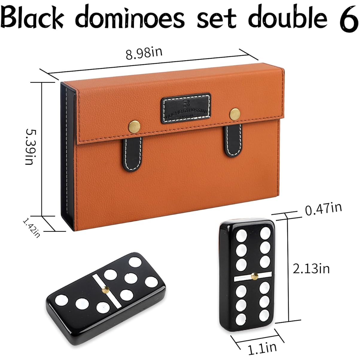 Bucher&Rossini Domino Set Double 6 Classic 28 Piece Double 6 Board Game for Adults and Kids Family Game Night or Party Jubomb Size Domino Tiles, YH005J1, New Style
