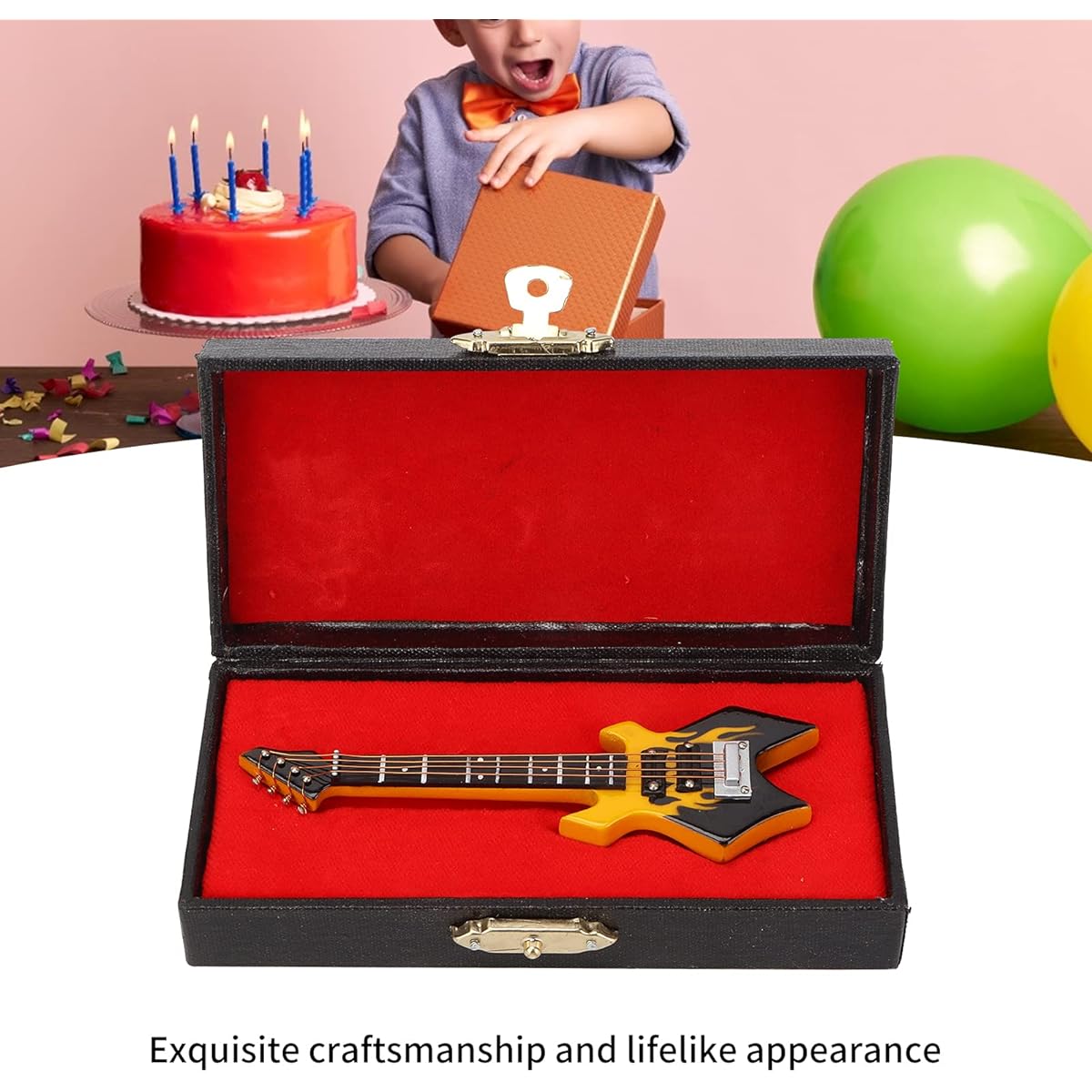 Wooden Musical Instrument Miniature Dollhouse Model Dollhouse Model Guitar Model Musical Instrument Gift Ornament (10cm Yellow Sharp Electric Bass)