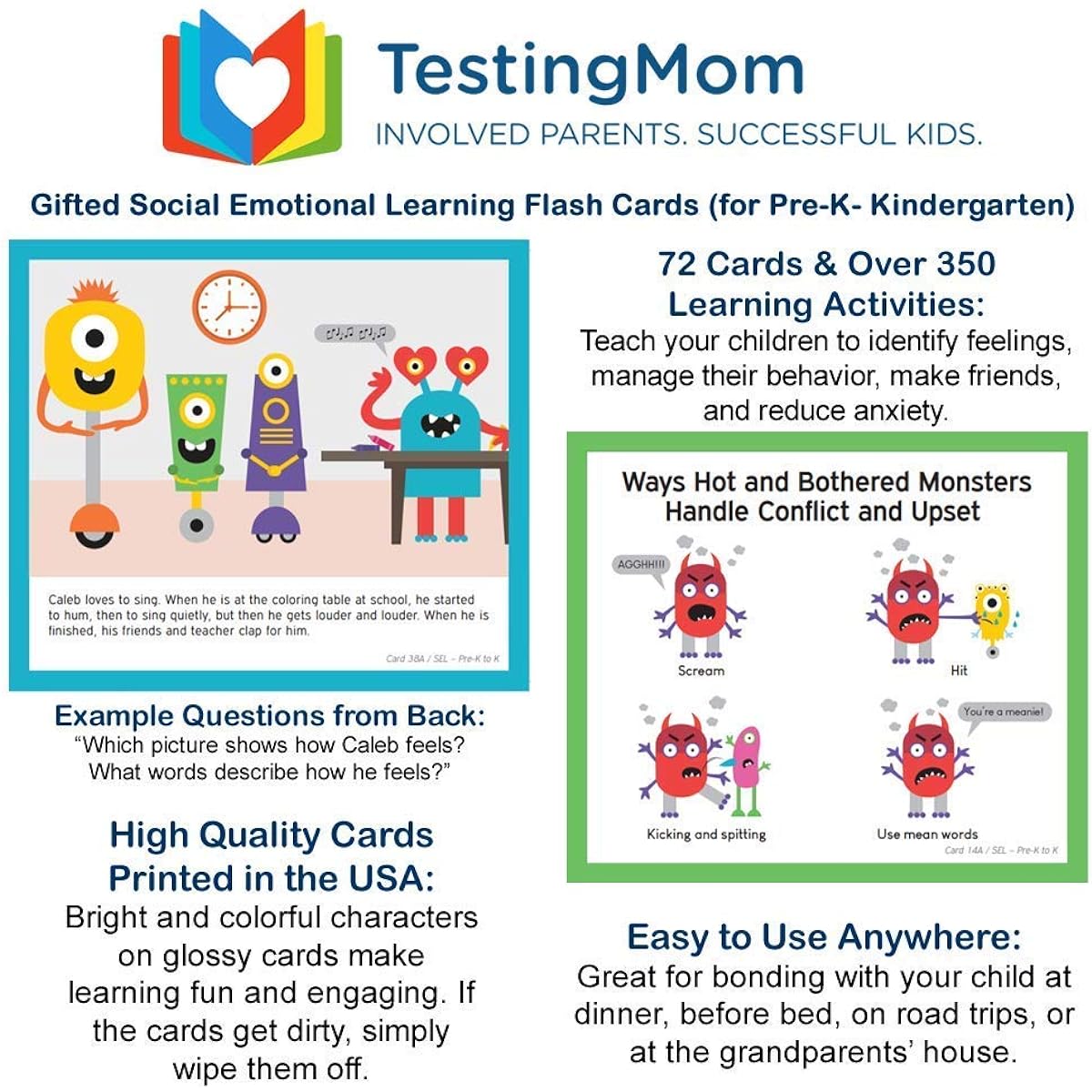 TestingMom.com Gift Learning Flash Cards - Social Emotional Learning (SEL) for Preschool and Kindergarten