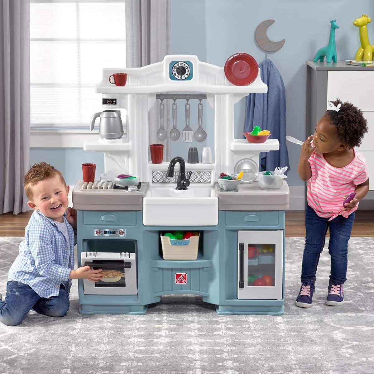 Step2 Timeless Trends Kitchen Set for Kids - Indoor/Outdoor Play Kitchen Set for Toddlers Ages 2+ - 18-Piece Kitchen Toy Set - Easy Assembly - Blue