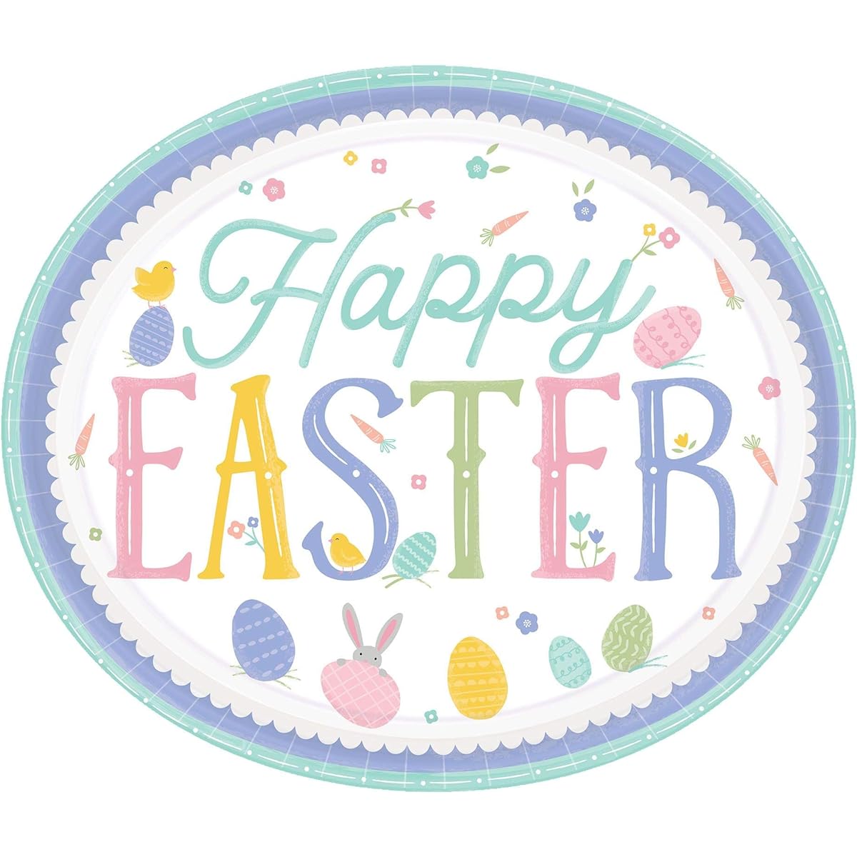 ClassicVariety Pretty Pastels Easter Napkins Plates Table Cover Party Set for 16 People with 1 Maze Game Activity Card