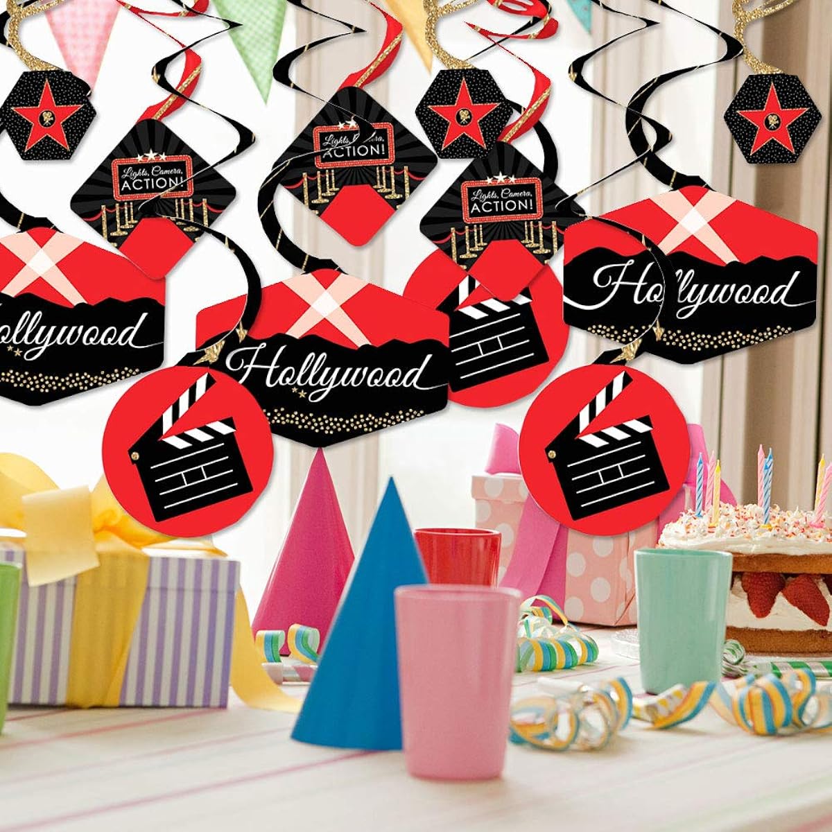 Big Dot of Happiness Red Carpet Hollywood - Movie Night Party Hanging Decorations - Party Decoration Swirls - Set of 40