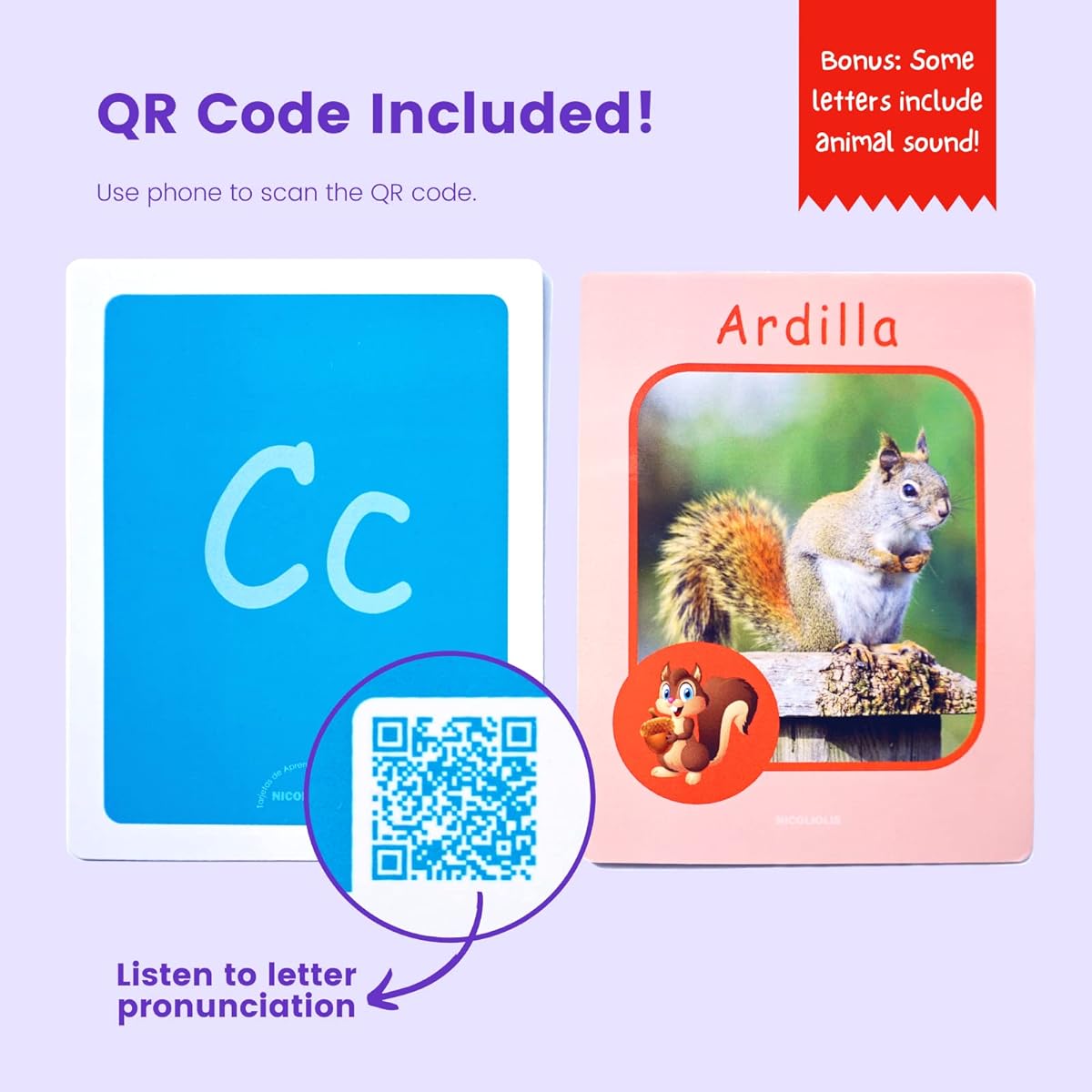 Nicoliolis Spanish Flashcards for Kids QR Code to Audio | Educational Flashcards | Spanish Learning for Kids Spanish Flashcards for Toddlers | Spanish Flashcards / Flashcards Spanish