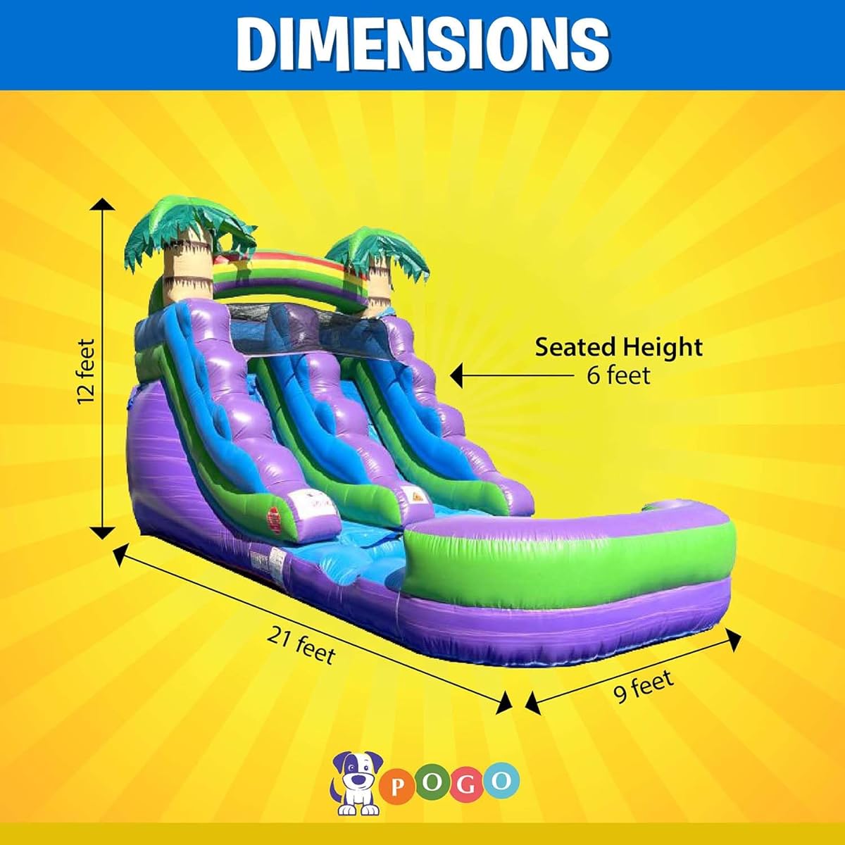 Pogo Bounce House Inflatable Water Slide for Kids (No Blower) - 21' x 9' x 12' Backyard Inflatable Slide for Summer Fun - Purple Marble Slide with Water Pool