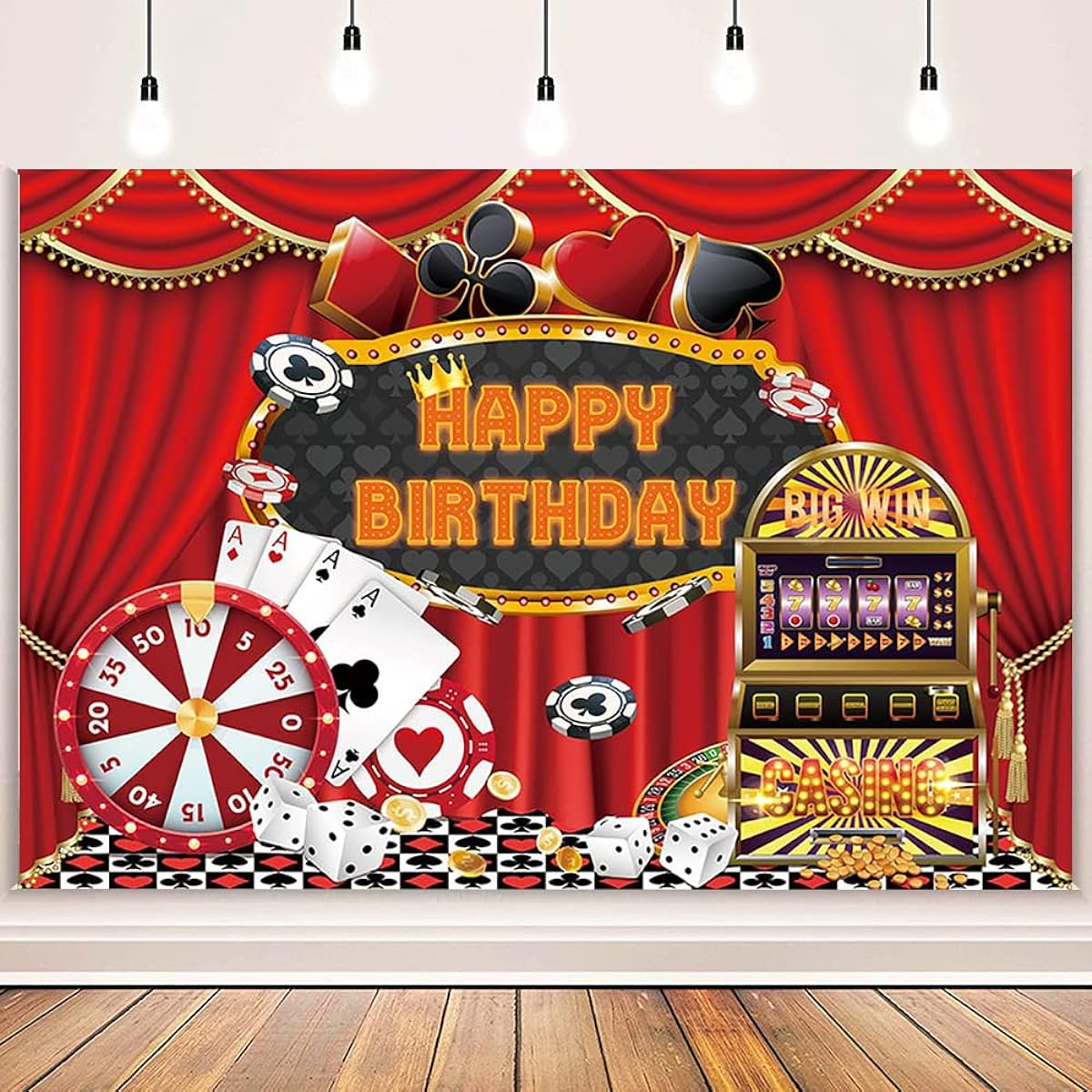 AIBIIN Casino Birthday Background Poker Las Vegas Party Birthday Backdrop Casino Night Theme Birthday Decoration Backdrop Cake Table Decoration Banner Photo Studio Booth Props Vinyl 7x5ft