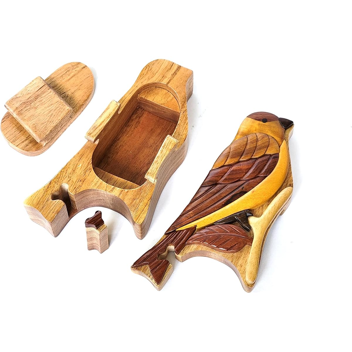Goldfinch Bird - Intarsia Wooden Puzzle Box - Handmade with Secret Compartment