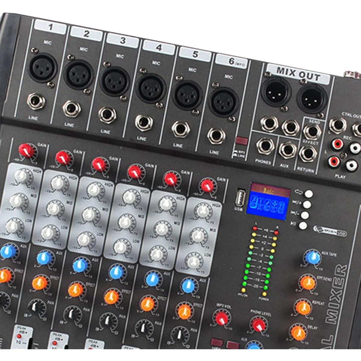 Harilla Kin 6 Channel Audio Mixer DJ Mixer Professional US Adapter Durable Shockproof Housing 48V Phantom Power for Studio Recording