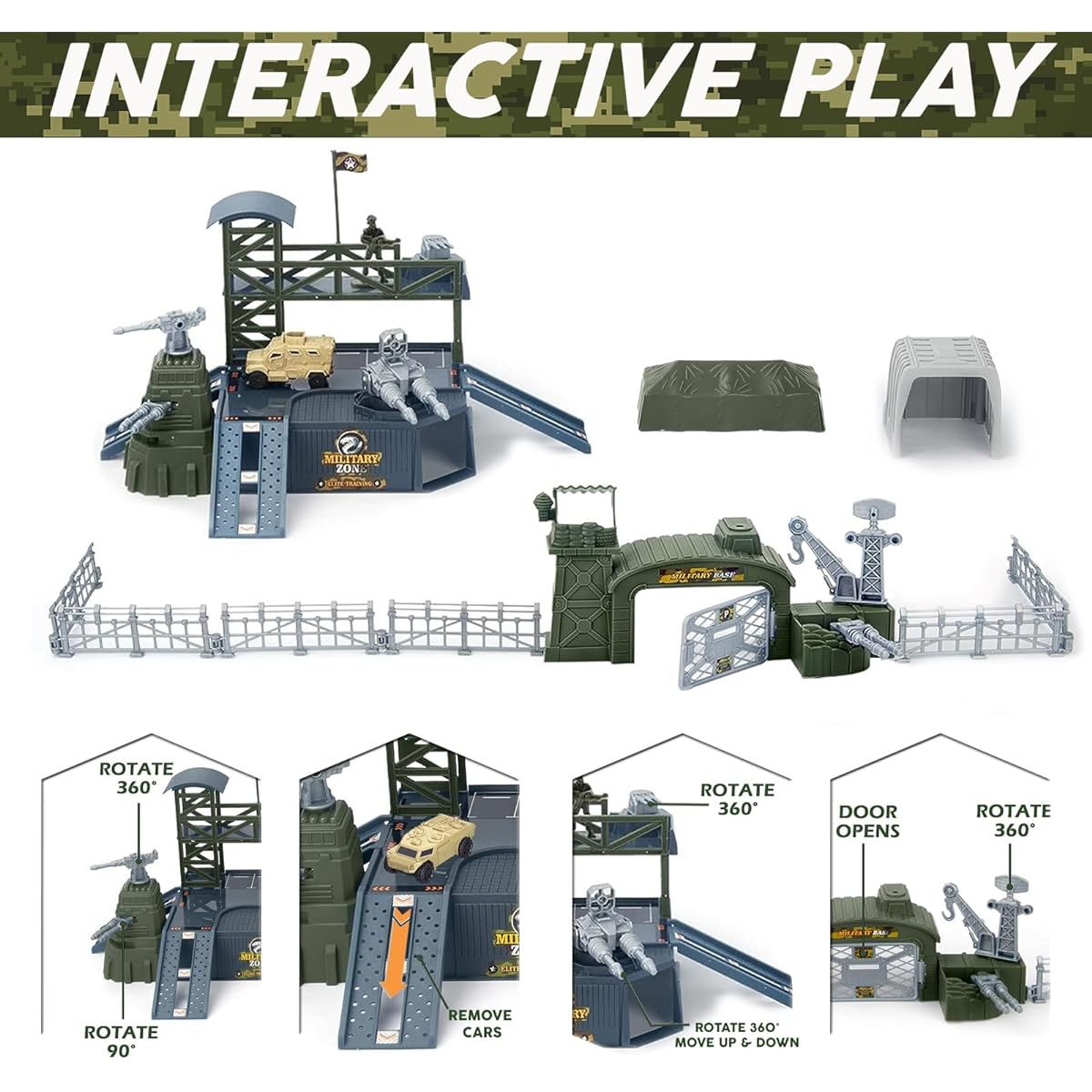 WASAiKA Military Base Toy Set, Army Toys Playset, Army Male Action Figure, Airplane Toy, Army Tank, Helicopter, Vehicle Accessories, Army Base Play Map, Birthday Gift, Toys for Boys