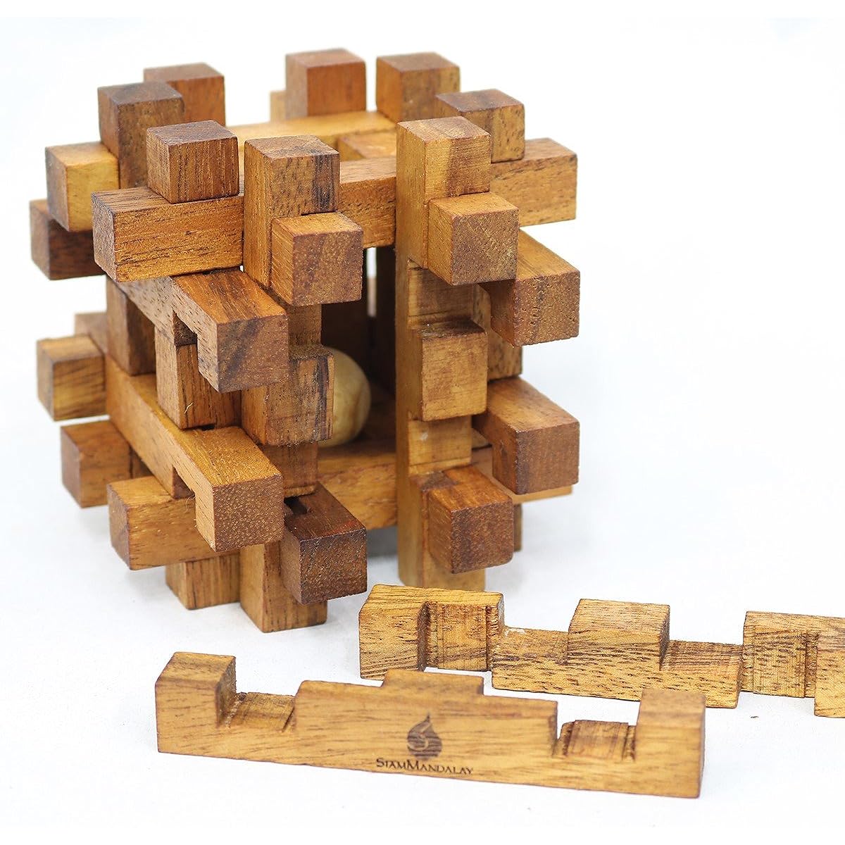 Double Lock-A-Ball: Handmade & Organic 3D Wooden Puzzle for Adults from SiamMandalay with Free SM Gift Box Photo
