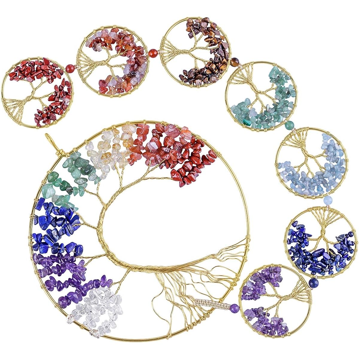 SUNYIK 7 Chakra Tree of Life Decorative Hanging Ornament for Home Office Healing Crystal Wind Chime Outdoor Indoor 7 Chakra