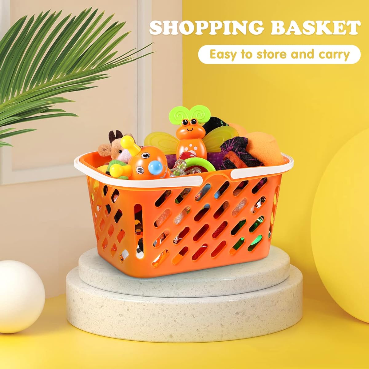 NUOBESTY 2pcs Mini Toy Shopping Basket Kids Grocery Basket with Handle for Toddlers Party Favors Kitchen Pretend Play Storage Basket Toy