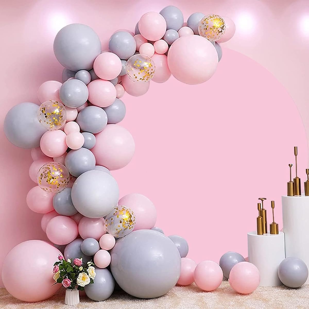 Remandacy Pure Pink Round Background Cover 7ft Plain Light Pink Circle Backdrop Stand Cover for Girls Birthday Baby Shower Party Decoration Portrait Photo Booth Props Polyester