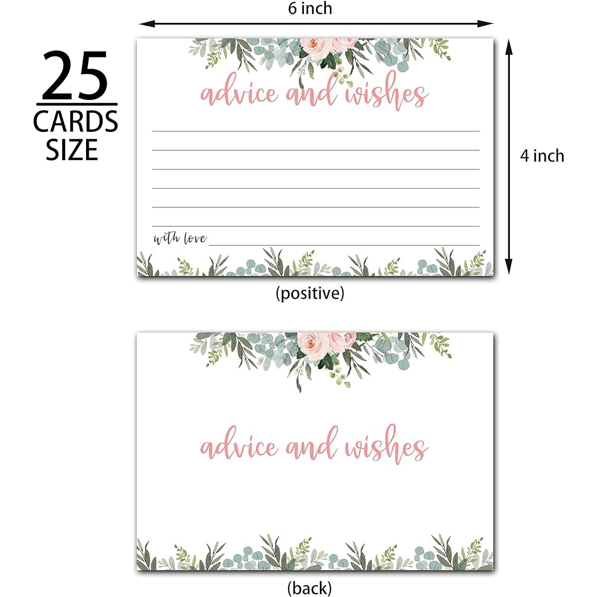 Greenery Floral Advice and Wishes Cards Blank Wishes for Wedding Bridal Mr. Mrs. Retirement Baby Shower Graduation Party Rehearsal Dinner Words of Wisdom Cards 25pcs (bb002-JYK 002)