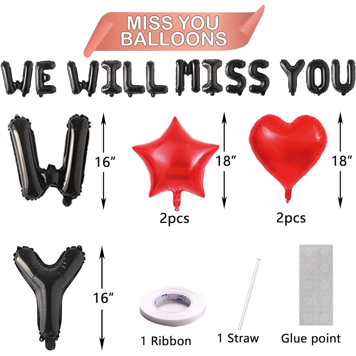 Stcomart We Will Miss You Balloon Banner Decoration Kit Retirement Farewell Party Decoration Black