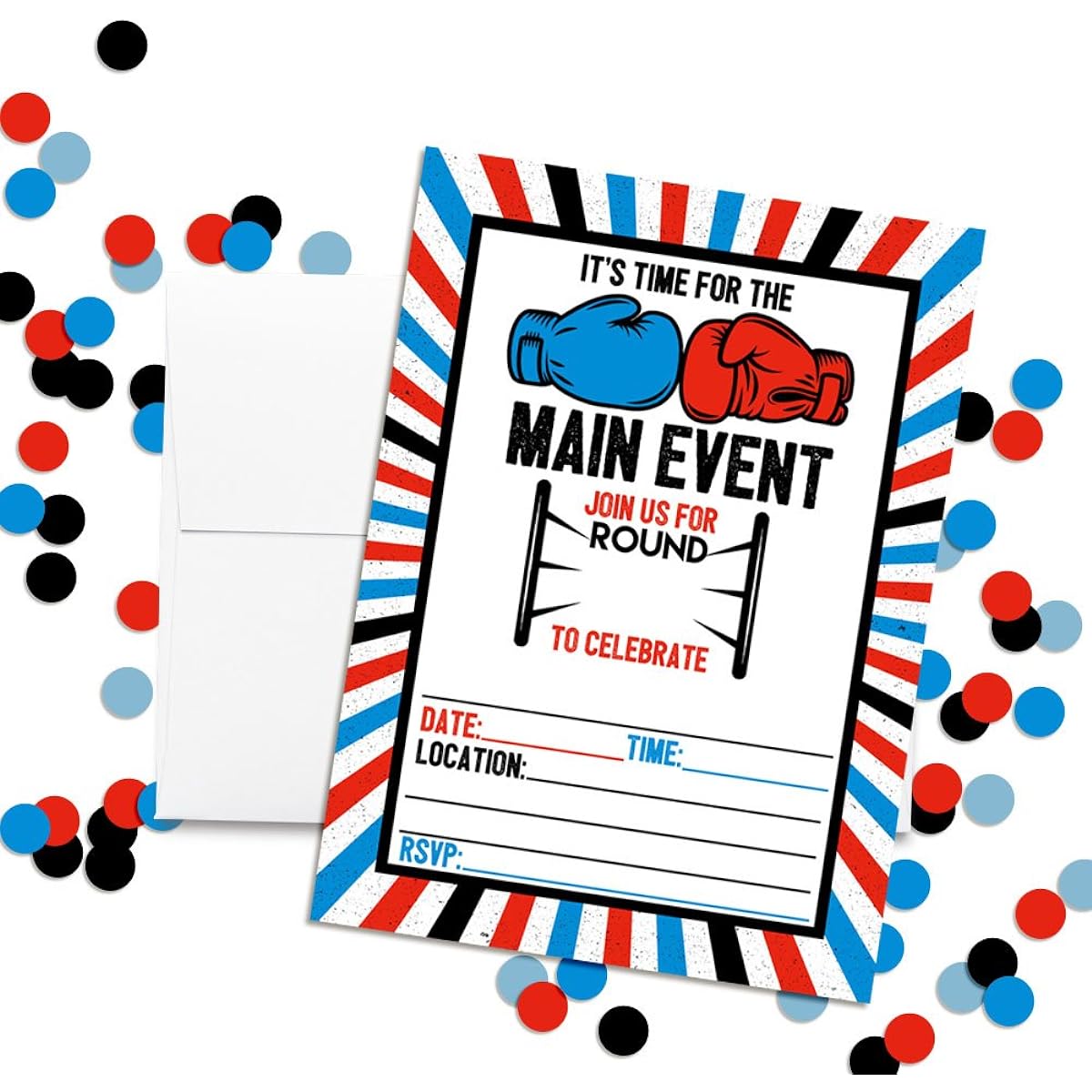 Boxing Birthday Party Invitations for Boys, Ten 5"x7" Fill In Cards with 10 White Envelopes by Amandacreation