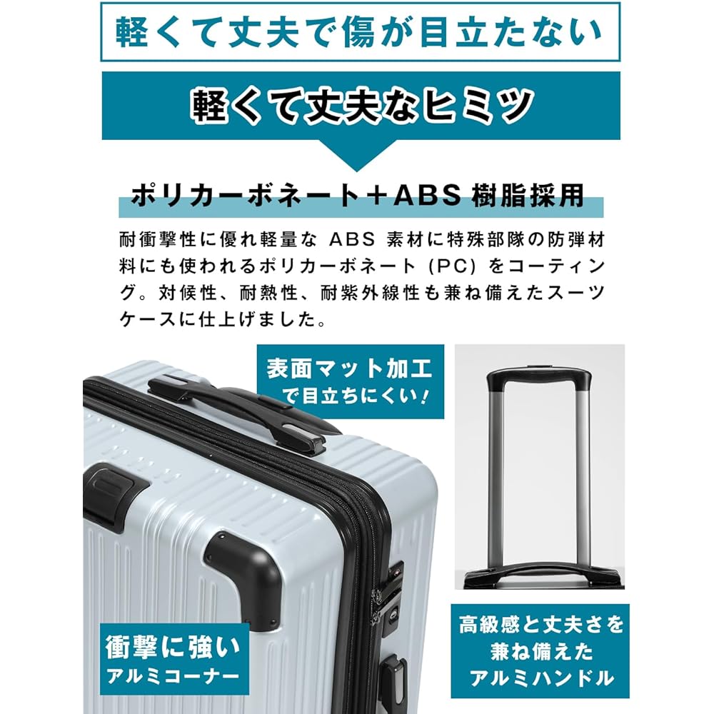 HOME COCCI Suitcase Carry Case Carry-on Ultra Light Shockproof ABS+PC Large 360 Degree Rotation Quiet Double Casters TSA Lock Included Travel Business Trip Domestic Travel Overseas Travel S Size 1-3 Nights Silver