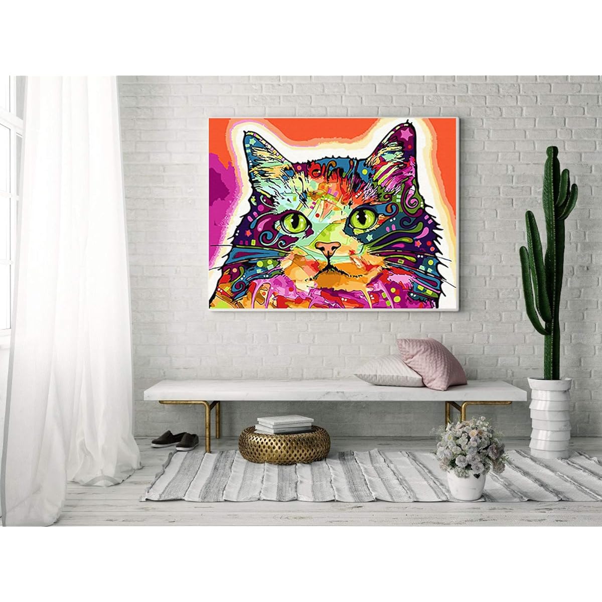LukFun Paint by Numbers on Framed Canvas DIY Acrylic Painting Paint by Number Kits for Adults & Kids 16x20inch (Cat, Framed)