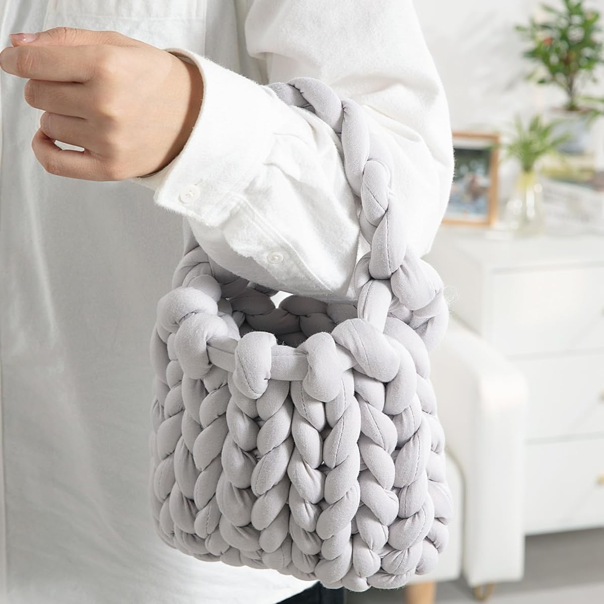 HOMBYS 9.3 lbs Chunky Yarn for Hand Knitting Bulky Jumbo Yarn for Arm Knitting Thick Giant Yarn Large Tubular Yarn Big Yarn Bulk Soft Large Yarn Pack Light Grey 72 Yards