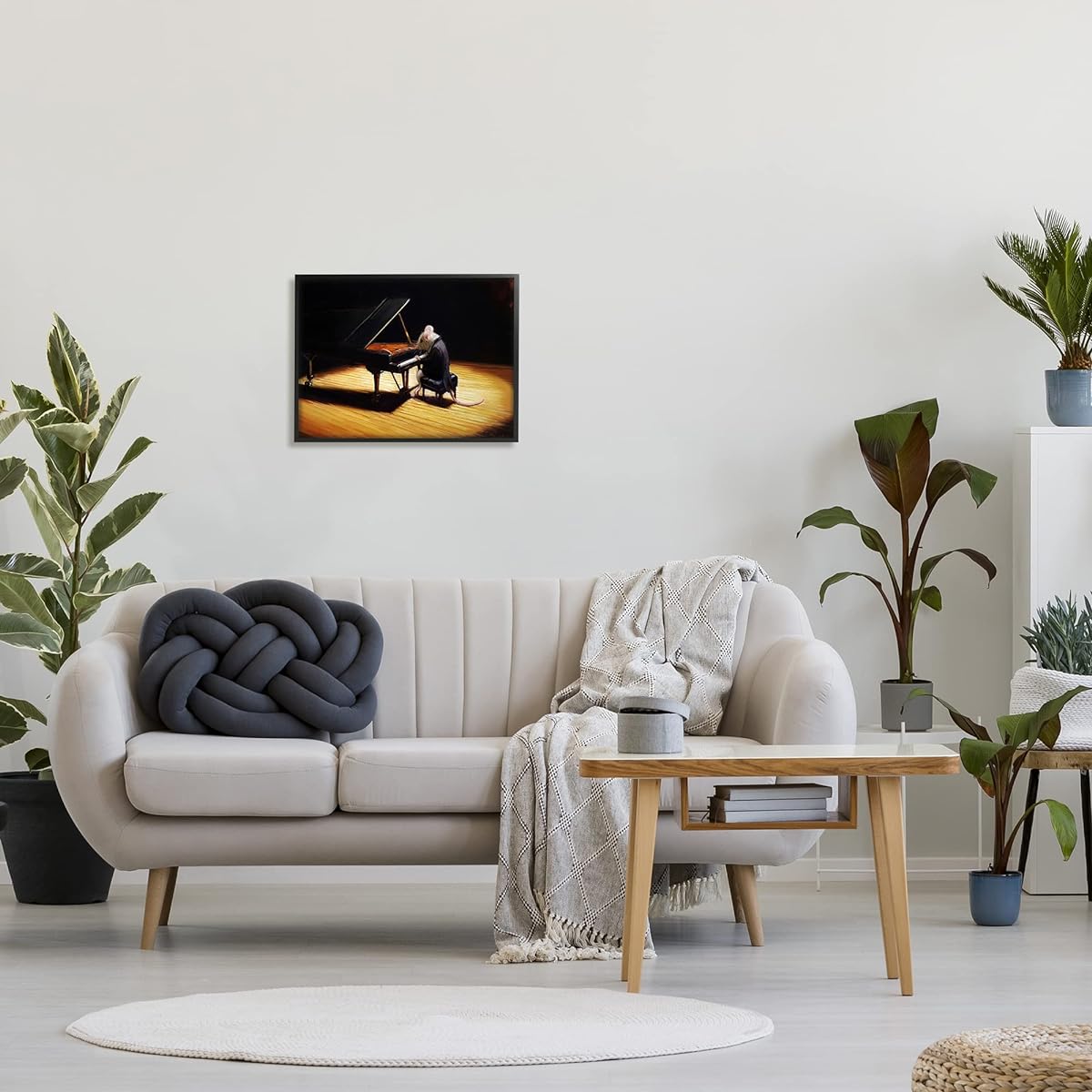 Stupell Industries Mouse Musician Playing Grand Piano Stage Spotlight Framed Wall Art Designed by Lucia Heffernan