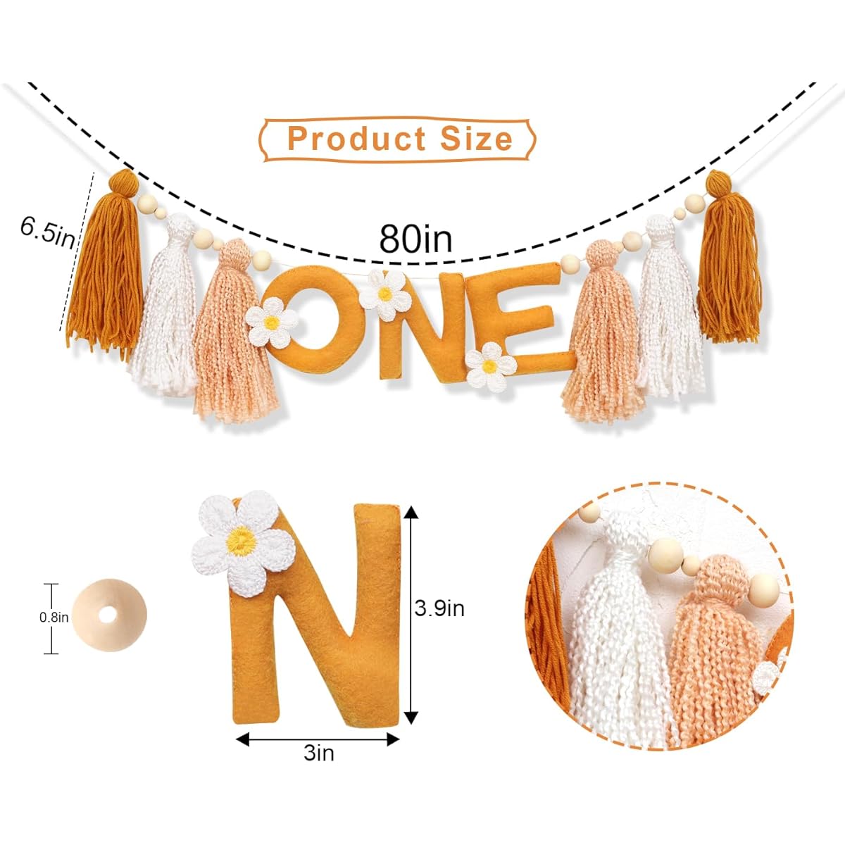 Daisy 1st Birthday High Chair Banner - Felt Daisy 3D Letter Tassel Garland Daisy 1st Birthday Decorations for Girls, Groovy 1st Birthday Decorations, Girls' First Birthday Banner