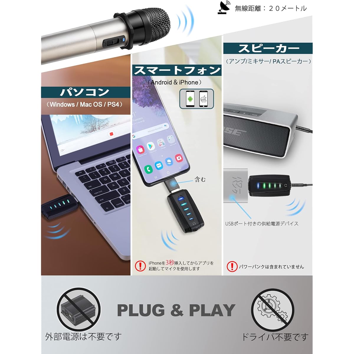 B ALVOXCON Handheld Microphone UHF Condenser Microphone Wireless Compact Handheld Microphone ZOOM Compatible with PC/Speaker/iPhone/Android Phone Recording/Recording Sound Amplification Monitoring Lightweight Japanese Instruction Manual Included UM420Pro