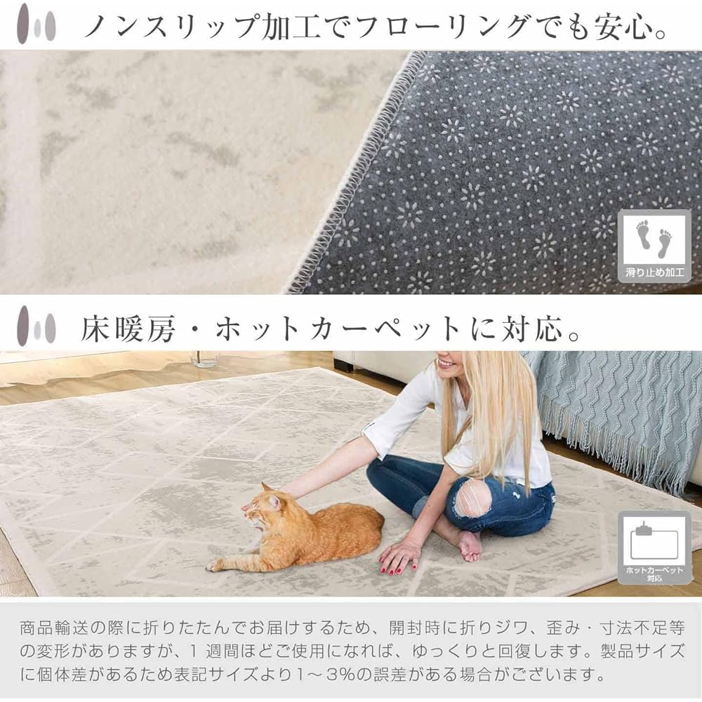 Calore Carpet Rug, Scandinavian Geometric Pattern Rug, Cashmere-like Texture, Wilton Weave, Anti-Slip, Antibacterial, Odor Resistant, Dust Mite Resistant, Strong, Durable, Line Pattern, All Seasons, Floor Heating, Hot Carpet Compatible (80x120cm, Ivory)