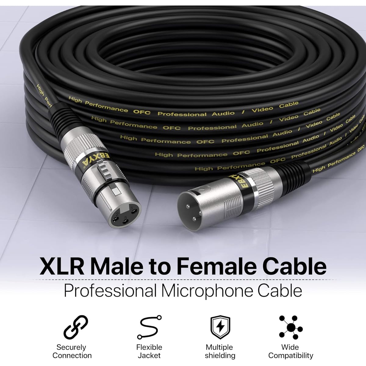 EBXYA XLR Cable 25ft 4 Pack - Microphone Balanced DMX Cable 3 Pin XLR Male to Female Microphone Cable Red Black Green Blue